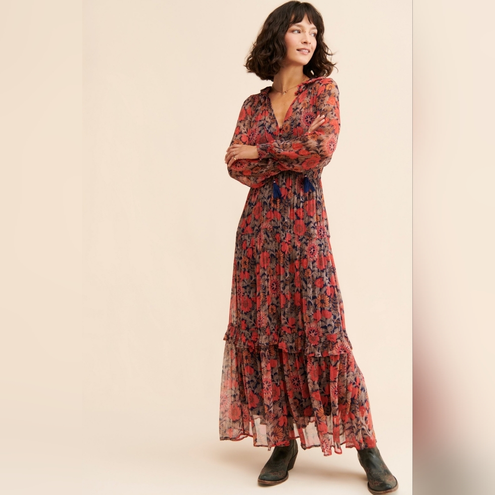 Anthropologie Marais Printed Chiffon Maxi Dress Floral Printed Dress
